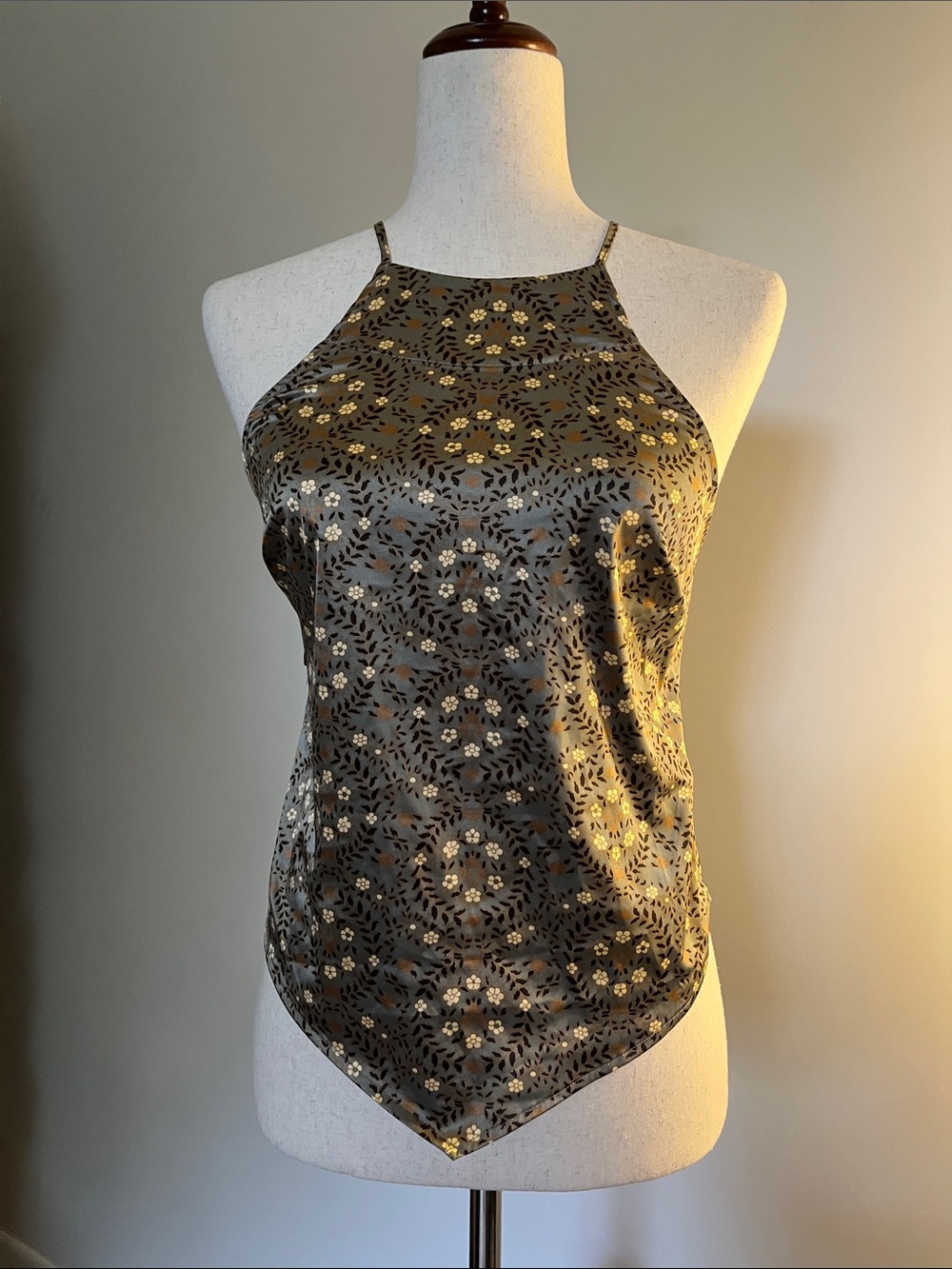 free people stretch satin halter in Olive